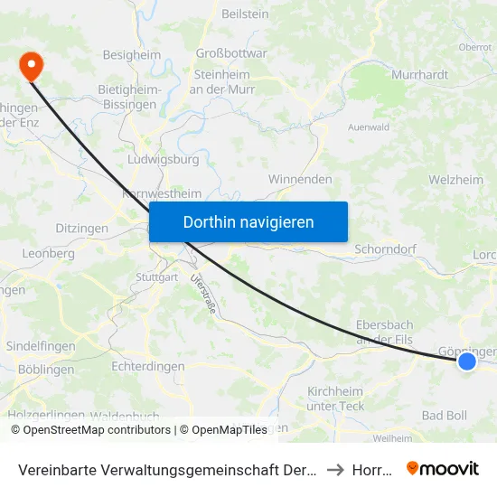 Vereinbarte Verwaltungsgemeinschaft Der Stadt Göppingen to Horrheim map