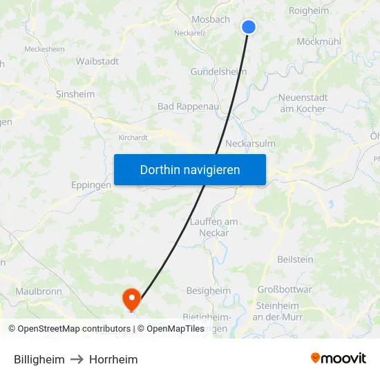Billigheim to Horrheim map