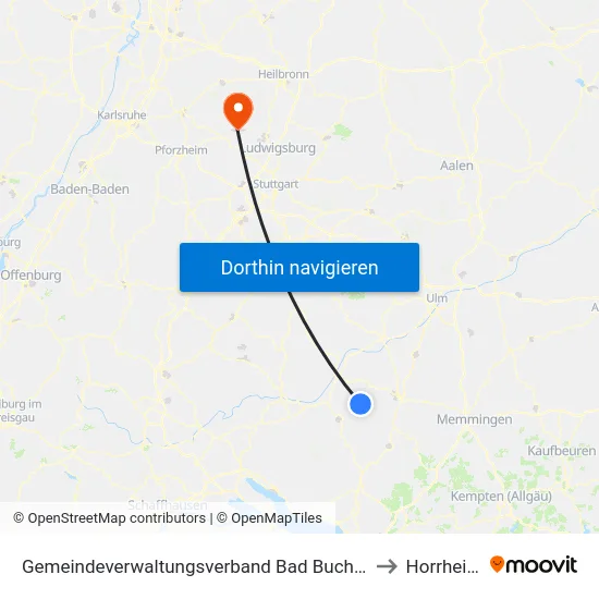 Gemeindeverwaltungsverband Bad Buchau to Horrheim map