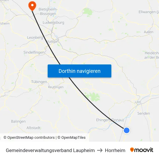 Gemeindeverwaltungsverband Laupheim to Horrheim map