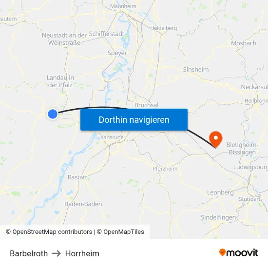 Barbelroth to Horrheim map