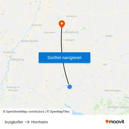 Inzigkofen to Horrheim map