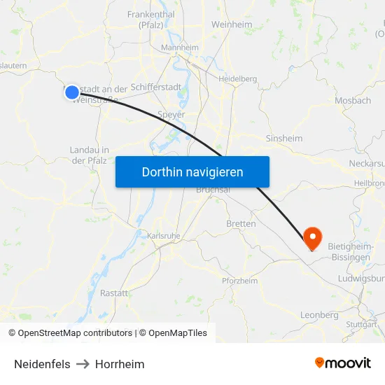 Neidenfels to Horrheim map