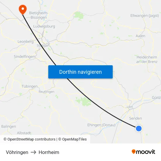 Vöhringen to Horrheim map