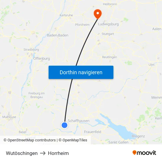 Wutöschingen to Horrheim map
