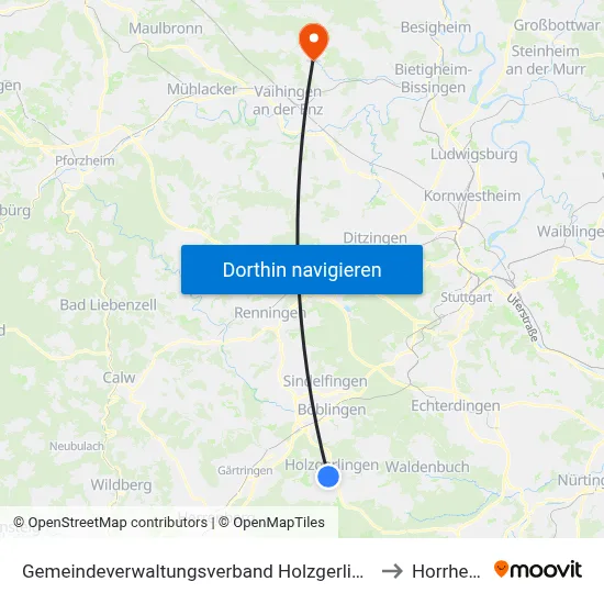 Gemeindeverwaltungsverband Holzgerlingen to Horrheim map