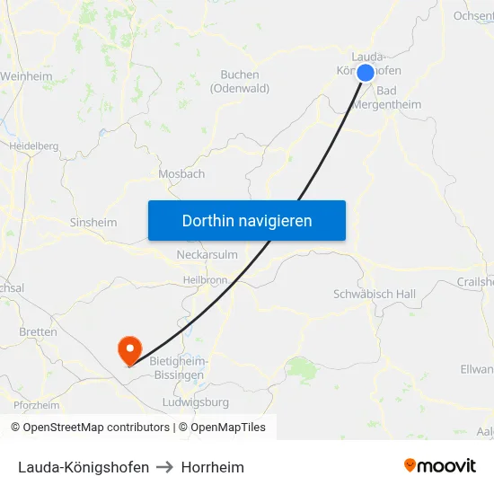 Lauda-Königshofen to Horrheim map