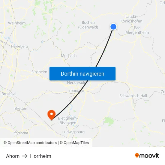 Ahorn to Horrheim map