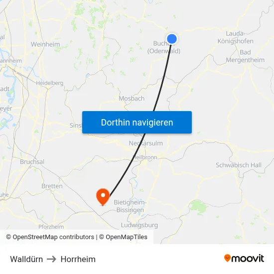 Walldürn to Horrheim map