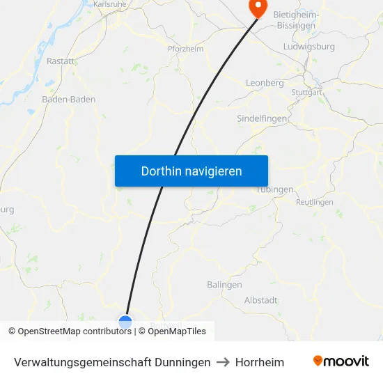 Verwaltungsgemeinschaft Dunningen to Horrheim map