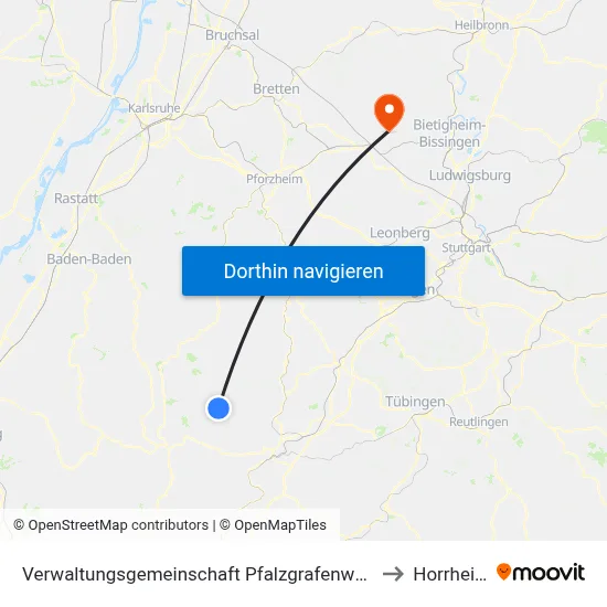 Verwaltungsgemeinschaft Pfalzgrafenweiler to Horrheim map