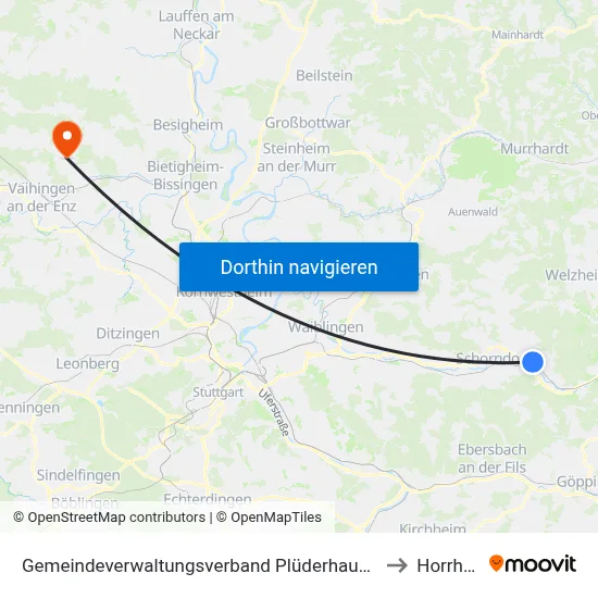 Gemeindeverwaltungsverband Plüderhausen-Urbach to Horrheim map