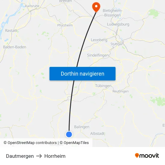 Dautmergen to Horrheim map