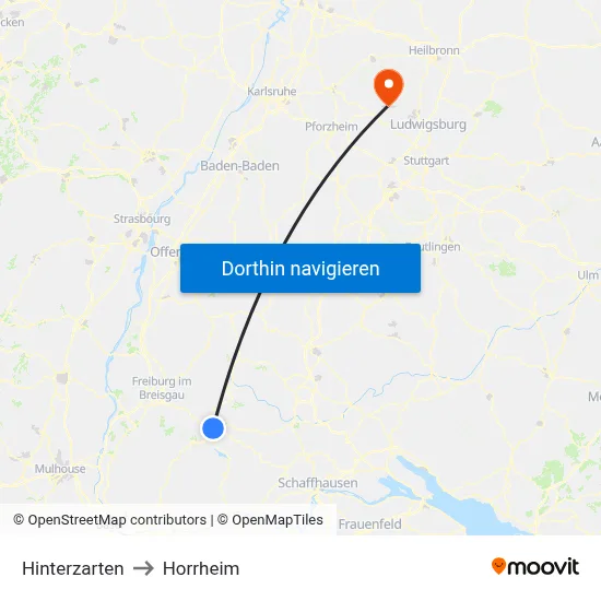 Hinterzarten to Horrheim map