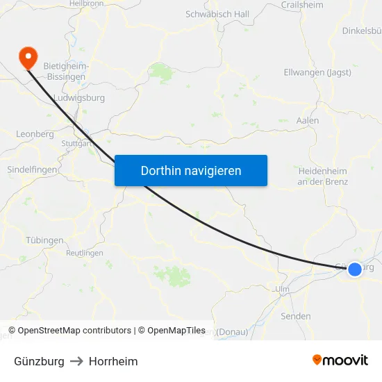 Günzburg to Horrheim map