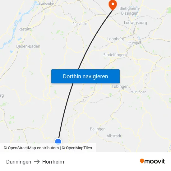 Dunningen to Horrheim map