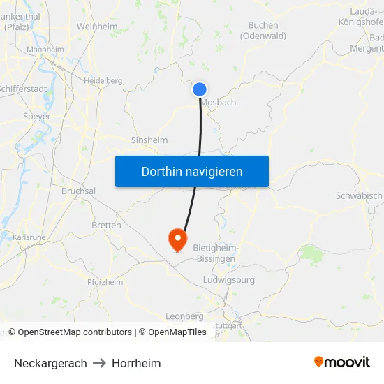 Neckargerach to Horrheim map