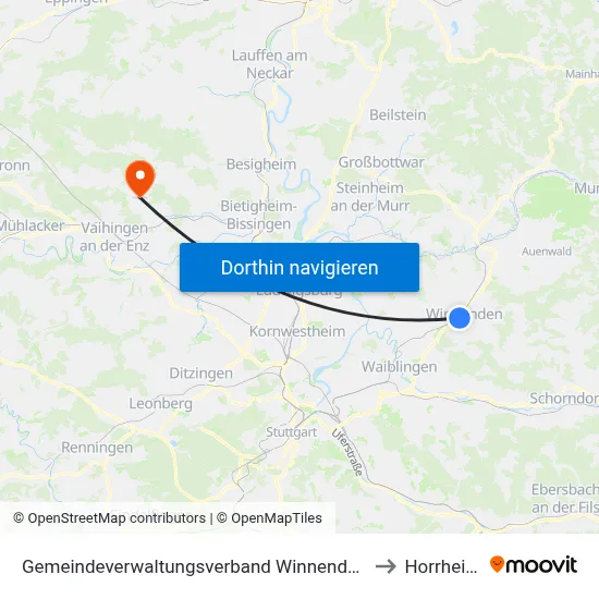 Gemeindeverwaltungsverband Winnenden to Horrheim map