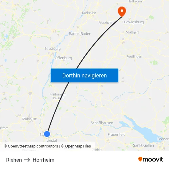 Riehen to Horrheim map