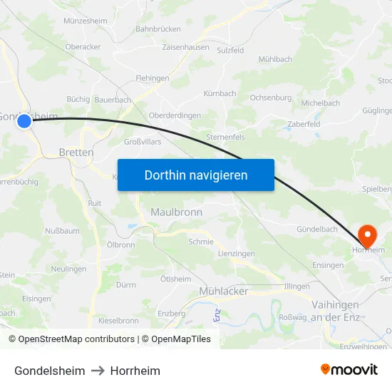 Gondelsheim to Horrheim map