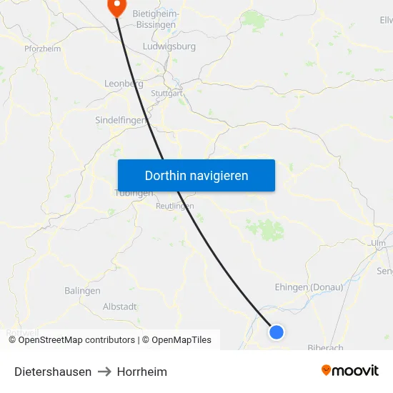 Dietershausen to Horrheim map