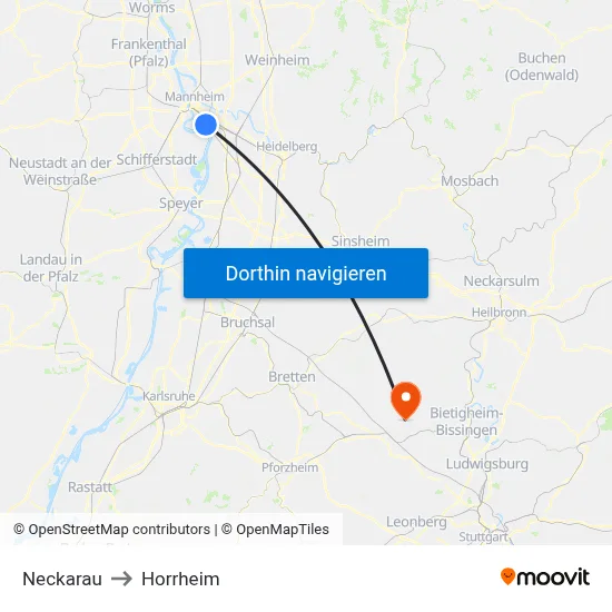 Neckarau to Horrheim map