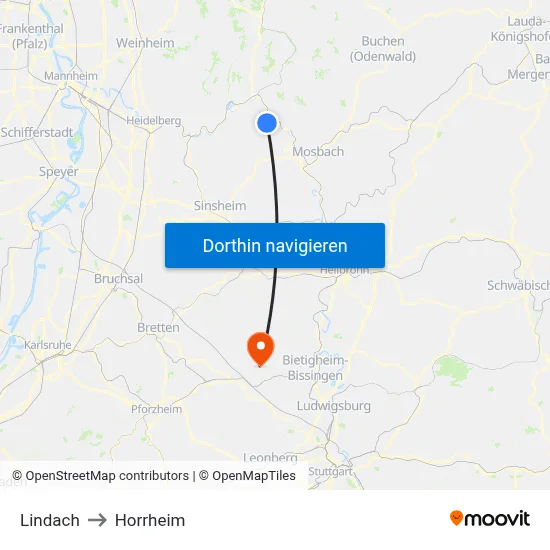 Lindach to Horrheim map