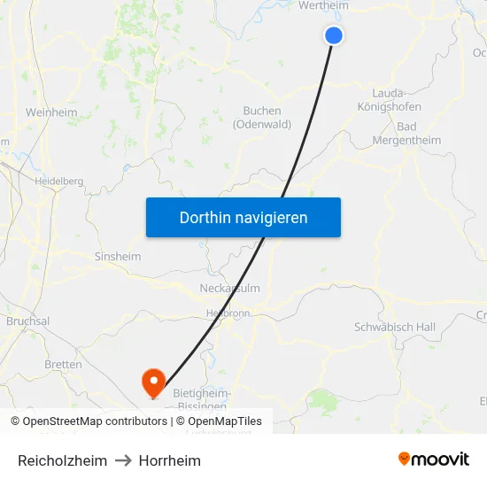 Reicholzheim to Horrheim map