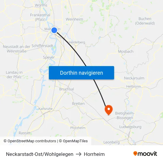 Neckarstadt-Ost/Wohlgelegen to Horrheim map
