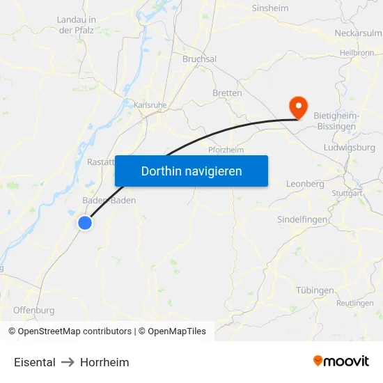Eisental to Horrheim map