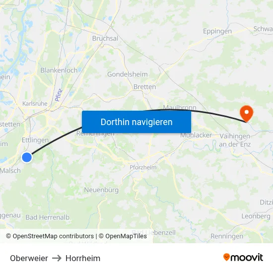 Oberweier to Horrheim map