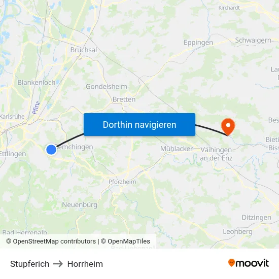 Stupferich to Horrheim map