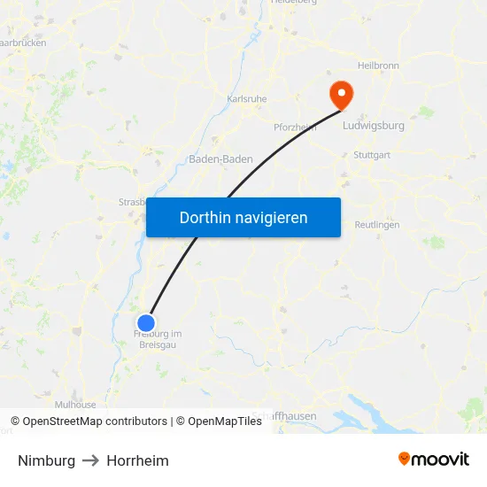 Nimburg to Horrheim map