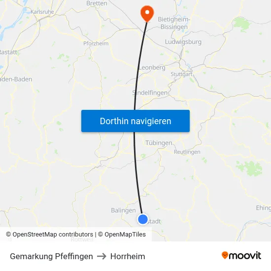 Gemarkung Pfeffingen to Horrheim map