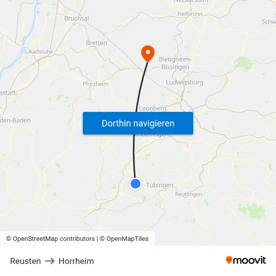 Reusten to Horrheim map