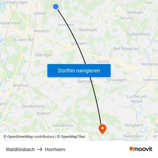 Waldhilsbach to Horrheim map