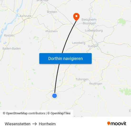 Wiesenstetten to Horrheim map