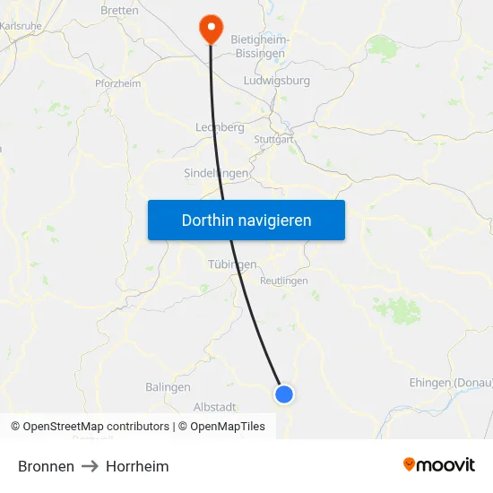 Bronnen to Horrheim map