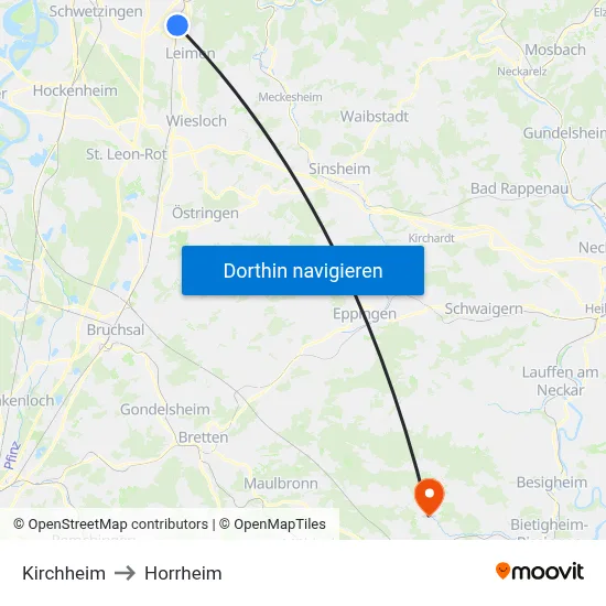 Kirchheim to Horrheim map