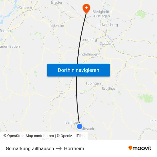 Gemarkung Zillhausen to Horrheim map