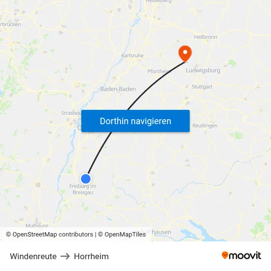 Windenreute to Horrheim map