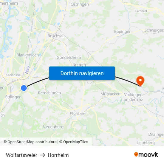 Wolfartsweier to Horrheim map