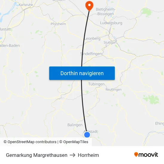 Gemarkung Margrethausen to Horrheim map