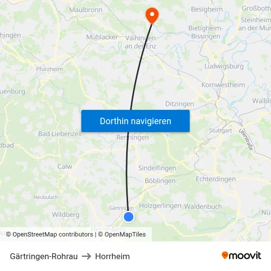 Gärtringen-Rohrau to Horrheim map