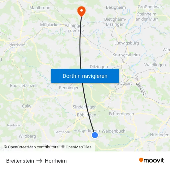 Breitenstein to Horrheim map