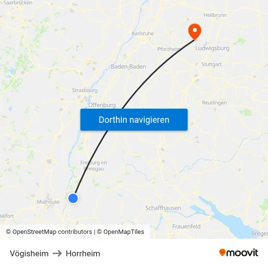 Vögisheim to Horrheim map
