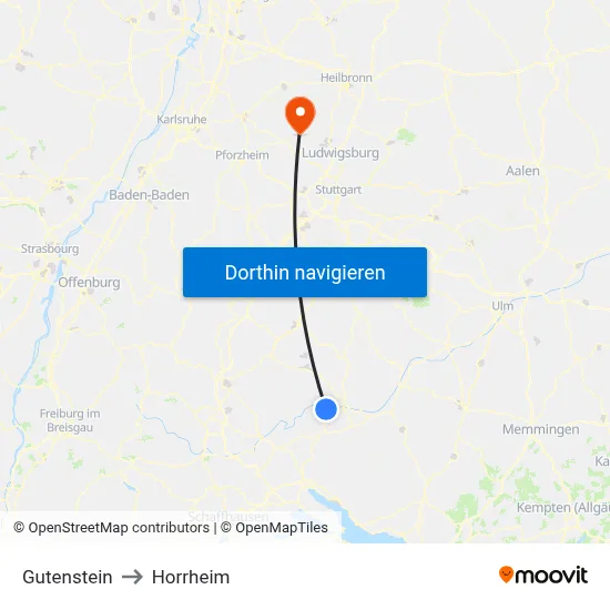 Gutenstein to Horrheim map