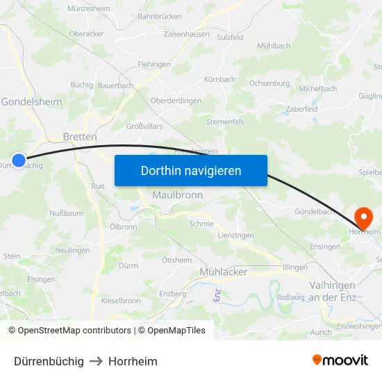 Dürrenbüchig to Horrheim map