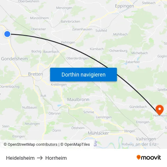 Heidelsheim to Horrheim map