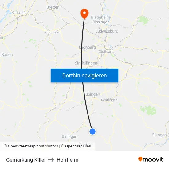 Gemarkung Killer to Horrheim map